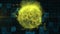 Animation of a yellow ball of gas over blue and black pixels
