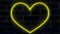 Animation of yellow and white concentric neon hearts flashing on dark brick wall