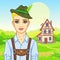 Animation young man of the European appearance in ancient Bavarian clothes.