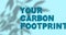 Animation of your carbon footprint text over shadow of plants on green background