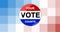 Animation of your vote counts badge with american flag on red, white and blue pixels