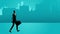 Animations of a businessman confidently walking with a briefcase, set against a cityscape backdrop
