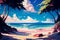 Anime beautiful beach with palm trees. Generative AI, Generative, AI