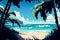 Anime beautiful beach with palm trees. Generative AI, Generative, AI