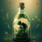 Anime couple trapped inside a bottle in green digital art