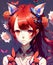An anime cute girl with red hair portrait with butterflies and flowers romantic fantasy giapponese character illustration