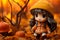 anime figurine in an autumn setting with pumpkins and leaves