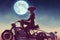 anime girl on a cyberpunk motorcycle, riding next to the moon, ai generated image