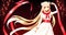 anime girl, long light gold hair, splendid white designer fashion show concept dress