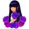 Anime Girl with Purple Eyes and Roses Original Digital Painting Design isolated on white