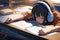 Anime Girl Studying And Enjoying Lofi Music in Headphones