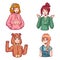 Anime girls character kit. Different manga female teenagers in cute casual clothes in japanese style
