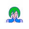 Anime guy with green hair. Bold color cartoon style simplistic minimalistic icon for marketing and branding