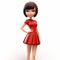 Anime-inspired 3d Vector Female Cartoon In Red Dress