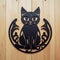 Anime-inspired Cat Metal Sign On Wooden Door