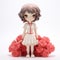 Anime-inspired Doll With White Dress And Pink Roses