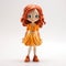 Anime-inspired Red Haired Girl Figurine In Orange Dress