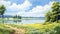 Anime-inspired Uhd Landscape Photo: Serene Meadow Painting With Watercolor Pictorial Harmony