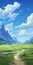 Anime-inspired Valley With Detailed Skies And Rich Backgrounds