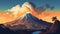 Anime-inspired Volcano And Mountain Landscape Art