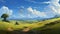 Anime Landscape: Lively Brushwork With Expansive Skies And Adventure Themed Hills