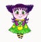 Anime little curious girl with violet hair