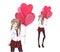 Anime manga girl are holding heart shaped balloons