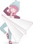 Anime manga girl with paper plane. Cartoon character in Japanese style. Messenger.