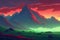 anime mountain sunset view. Generative AI