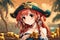 Anime Pirate Girl Proudly Showcasing Gold Coin Treasure Tropical Island