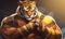 In the anime portrait, the male Tiger fighter\\\'s muscular physique and warrior spirit are on full display