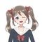 Anime schoolgirl. Cartoon character in Japanese classical