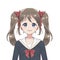 Anime schoolgirl. Cartoon character in Japanese classical
