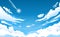Anime sky. Cloud in blue heaven in sunny summer day, cloudy beautiful nature morning scene with falling star vector