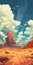 Anime-style Desert Landscape With Rock, Cloud, And Whimsical Skyline