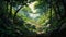 Animecore Forest Painting With Rocks: A Serene Passage Of Light-filled Sonian