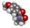 Aniracetam nootropic drug molecule. 3D rendering. Atoms are represented as spheres with conventional color coding: hydrogen white