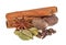 Anise, cardamom, cloves, nutmeg and cinnamon sticks on white background. Spices