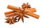 Anise and cinnamon sticks on white. Winter spices closeup