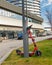Ankara, Turkey- December 31 2020: Electric scooter of Hop,  secured to an electric pole for being rented