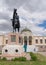 Ankara, Turkey - June 6 2021: Exterior view of the Ethnography museum with the statue of Ataturk on a horse