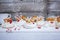 Anna pavlova with a creamy cream, tangerines and a snowflake from an aysing