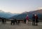 Annapurna Base Camp hiking trek, Himalayas, Nepal. November, 2018. Ghorepani village. Panoramic view of Dhaulagiri Mountain Range