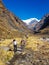 Annapurna Base Camp hiking trek, Himalayas, Nepal. November, 2018. Hikers on the way back from ABC