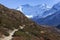 Annapurna Circuit Hiking Trail Distant Snowy Peaks  Landscape View Nepal Himalaya Mountains