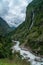 annapurna circuit nepal waterfall stream on the trekking famous path trail vertical shot