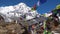 Annapurna I and prayer flags in Annapurna Base Camp, Nepal. Annapurna peak in the Himalaya range, Nepal. Annapurna base