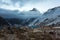 Annapurna region, Nepal - November 10, 2018: Hikers in the Annapurna Base Camp, Himalaya, Nepal