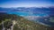 Annecy city, lake and castle from above, in southeastern France