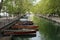 Annecy city, Thiou canal and wooden boats, Savoy, France